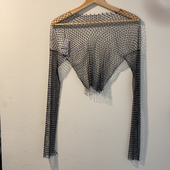 Limited-Edition Long- Bell Sleeved Rhinestone Mesh Crop Top NWT - Picture 8 of 8
